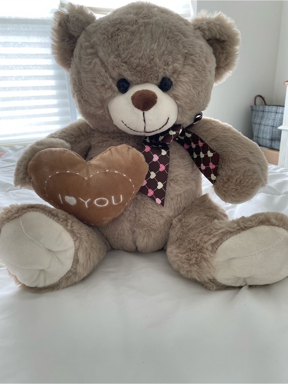 Plush Brown Teddy Bear with Heart and Ribbon - Kids Toy